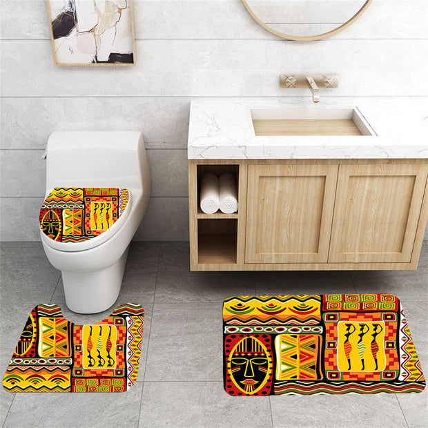 Egyptian Shower Curtain Vibrant Orange Fresco Design Set (1/3/4pcs)