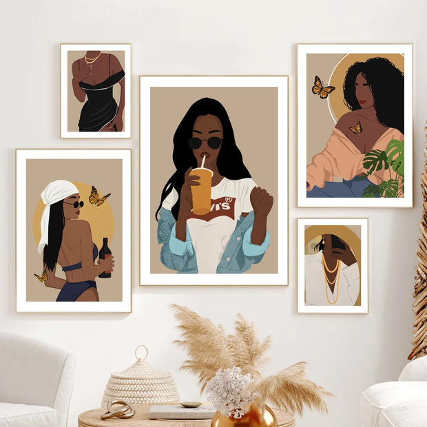 Monstera Black Girl Fashion Art Canvas